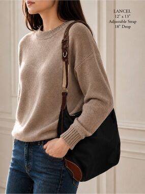 Lancel Black/Brown Nylon and Leather Large Miss Bowling Shoulder Bag